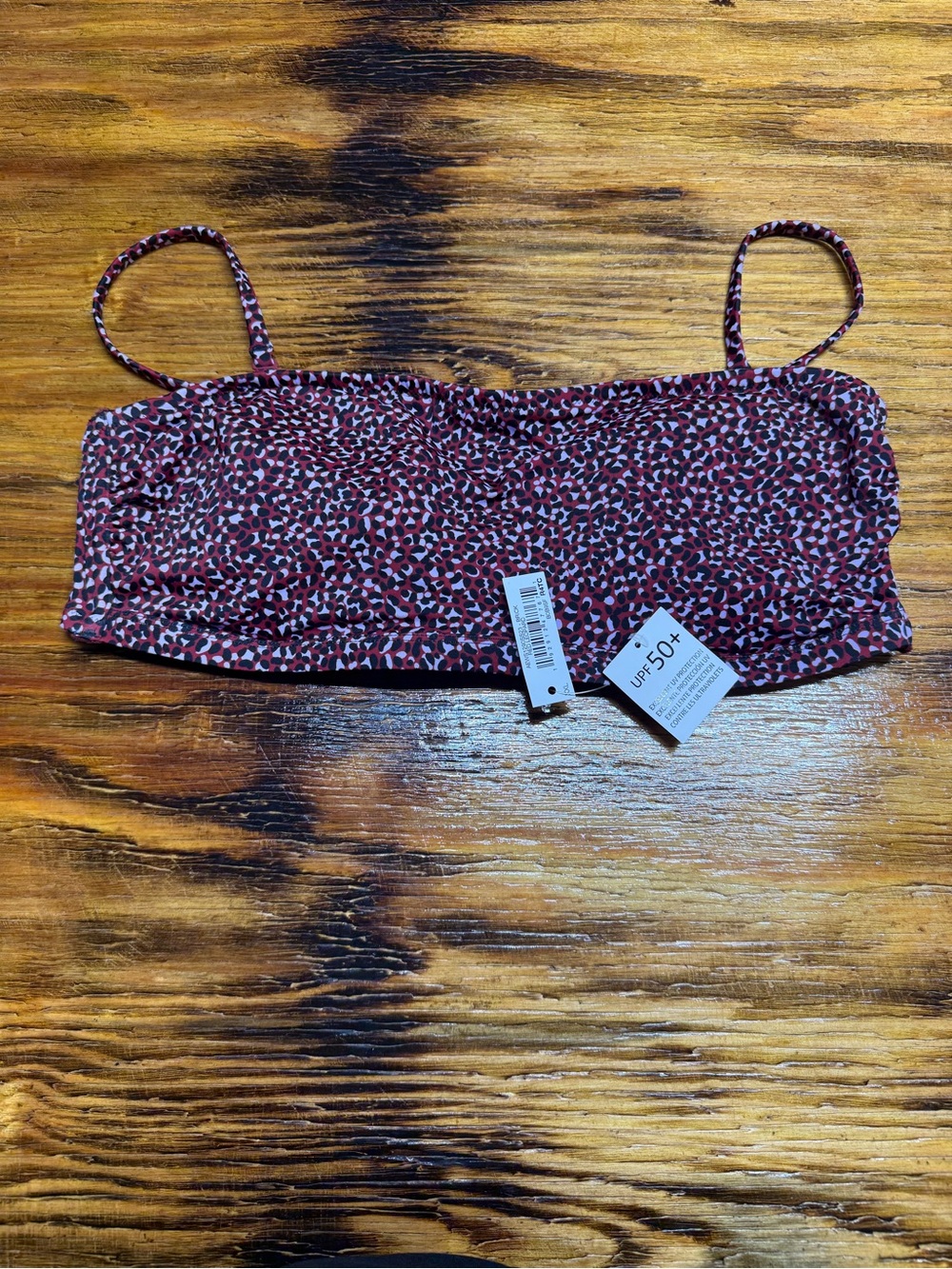 Women's Red Speckle Bandeau Bikini Top with Thin Straps